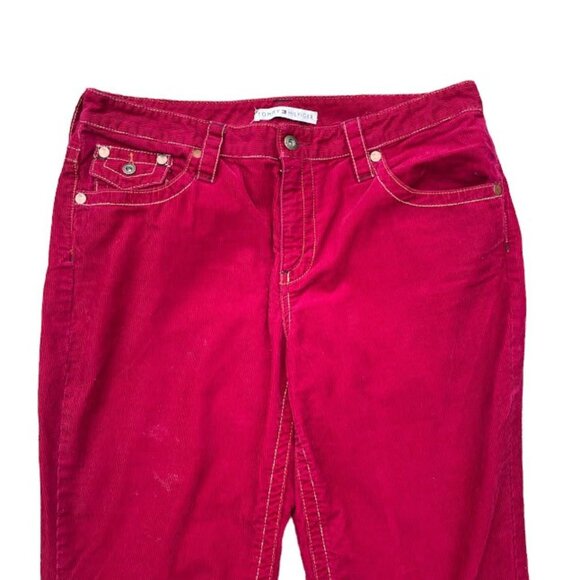 Y2K 2000s Tommy Hilfiger Contrast Stitch Red Corduroy Flare Bootcut Pants 12 - Picture 3 of 8